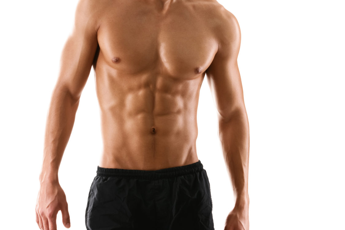 Half naked sexy body of muscular athletic man, isolated on white